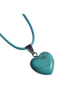 Heart Pendant Necklace Adjustable Cord Jewelry Bright Blue Natural Stone Gift